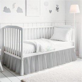 Crib Bed Skirt Dust Ruffle with Split Corners - 100% Cotton - Nursury Standard Crib Bedding Toddler Bedskirt for Baby Boys or Baby Girls - 14" Drop - Light Grey Crib Skirt