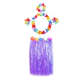 JRYXDS Set of 5 Grass Skirts Hawaiian Hula Tropical Dance Skirt with Flower Bracelets Headband Necklace for Children Girls Women Party Celebration Costume (40 cm), Purple