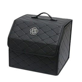 Car Trunk Storage Organizer High Capacity Multipurpose Pu Leather Portable Trunk Storage Box with Lid Black ‑ Small