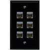 RiteAV - (1 Gang Flat) 6 Port Cat6a Ethernet Shielded Wall Plate - Flat [Black/Black]