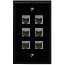RiteAV - (1 Gang Flat) 6 Port Cat6a Ethernet Shielded Wall Plate - Flat [Black/Black]