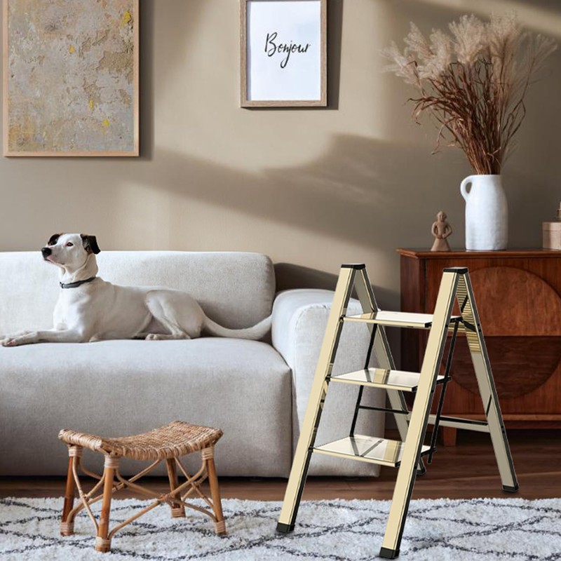 3 Step Lightweight Folding Ladder for Home, 330lbs Aluminum Step