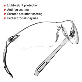 NoCry Lightweight Protective Safety Glasses with ANSI Z87.1 Rated, Clear, Scratch Resistant, Anti Fog Lenses, Suitable for Indoor or Outdoor Use