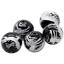Shikui [Sold Individually 5 Balls] Silver Carved Five Prong Emperor Dragon Onyx 0.5 inch (12 mm) Ball Power Stone with Rubber 3.3 ft (1 m) & Bracelet Instruction Manual Included, Onyx