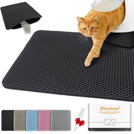 Waterproof Cat Litter Mat, Double Layer EVA, Odor-Free Large Grid, Urine Proof, Easy Cleanup (Black, 12 x 12)