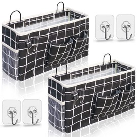 Kanrichu 3pcs Large Wall Hanging Organizer Bag, Linen Fabric Door Hanging Storage Baskets with Pockets, Waterproof Bin for Kitchen, Bedroom, Office, RV Camper (Triangle)