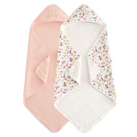 david's kids 2 Pack Hooded Baby Towels, Large 32"x32", 6 Layer 100% Muslin Cotton Highly Absorbent Girl Bath Towel for Infant Toddler and Kids, Soft and Breathable Baby Essentials, Floral & Butterfly