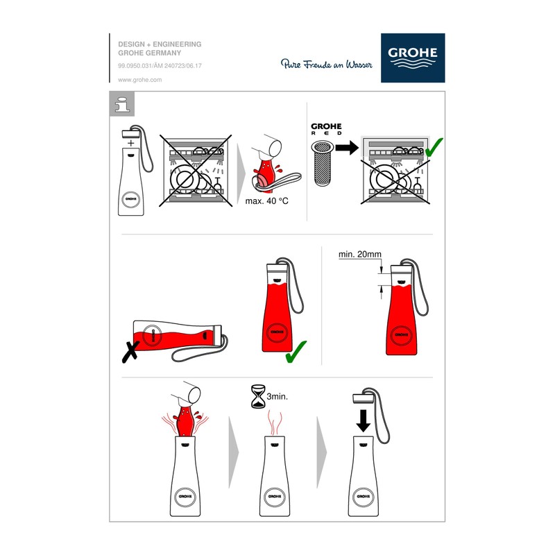 GROHE 40848GN0 Blue Thermal Water Bottle, Cool Sunrise Brushed