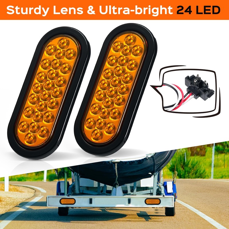 4Pcs 6.3" Oval LED Strobe Lights Amber 24 LED Trailer