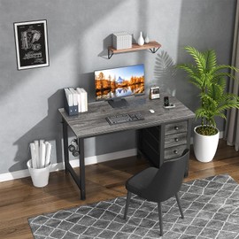 Lufeiya Small Gaming Desk with 4 Fabric Drawers, 40 Inch Kids Girls Teen Cute Study Desk for Bedroom, Work Computer Writing Table Desks for Small Space Home Office, Gray