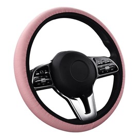 Zetatau Steering Stripe Style Wheel Cover Microfiber Leather Anti-Slip Universal Car Steering Wheel Cover Faux Leather for Car Accessories Auto Car Without Inner Ring Pink