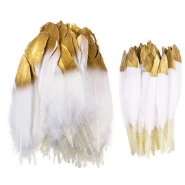 Tucireat Feather Gold Pack of 60 Decorative Feathers White Feathers for Dream Catcher Feathers White Feathers for Crafts Natural Feathers Decorative Feathers Craft Gold Dipped Natural White Goose