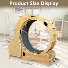 Cat Sports Running Wheel, Cats Wheel Wood Climbing Frame, Cat Litter Fitness Wheel for Indoor Cats,Climbing Ladders,Cat Scratching Board,Cat Bowls,46.4 ×38.5×42.1 Inchs (Upgraded 5-In-1model)