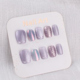 Nail Tips, Short, Square, Purple, Stylish, Gal False Nails, Handmade Nail Tips, Purple, Cute, Graduations, Reusable Nail Tips, Nail Supplies, Stickers, Popular, Easy DIY Nail Stick on Finished Nails,