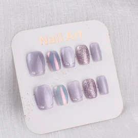 Nail Tips, Short, Square, Purple, Stylish, Gal False Nails, Handmade Nail Tips, Purple, Cute, Graduations, Reusable Nail Tips, Nail Supplies, Stickers, Popular, Easy DIY Nail Stick on Finished Nails,