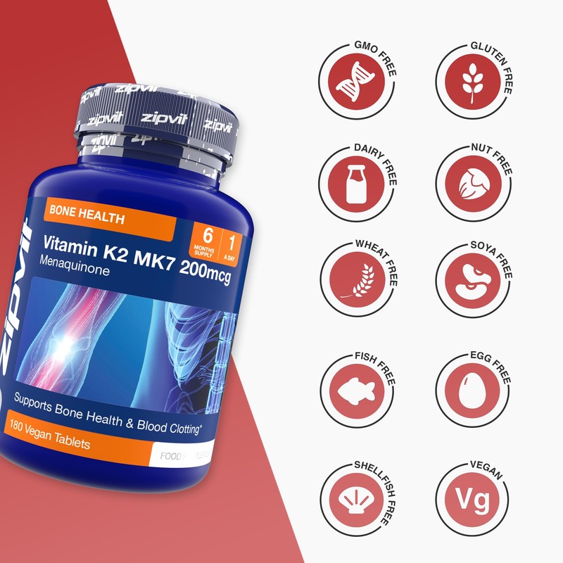 Zipvit Vitamin K2 MK7 200mcg, High Strength K2 Vitamin Supplement,