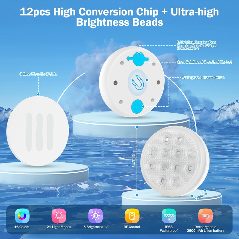 Pool Lights, 2025 Upgraded Ultra-High Brightness Rechargeable Submersible Pool Lights