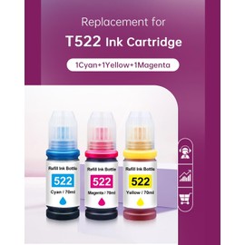 522 Color Ink Ink Refill Bottles Replacement for Eps Eco Tank Printer Ink Refill 522 Color Compatible T522 Ink for ET-2400 ET-2720 ET-2800 ET-2803 ET-2840 ET-4700 ET-4800 ET-4810 Printers, 3-Pack