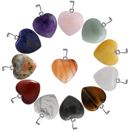 HEUOFST 15 Pack Crystal Quartz Pendants Real Stone Charms Bulk for Jewelry Making Necklace Earrings Keychain DIY (Thin Heart 15pcs)