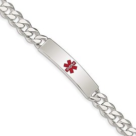 925 Sterling Silver 9mm Polished Medical Curb Link ID Chain Bracelet