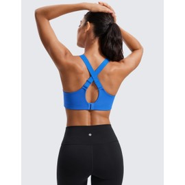 CRZ YOGA Womens Zip Front High Impact Sports Bra - Molded Cup Wireless Workout Yoga Bra with Adjustable Convertible Straps Sparkle Blue 36C