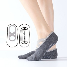 Ballet Style Pilates Yoga Socks with Cross-Band and Rubber Grips for Exercise 289 Light Gray + Free Size 20ea