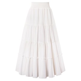 Scarlet Darkness White Maxi Skirt for Women Cottagecore Renaissance Tiered Long Skirt with Slit White XL