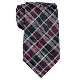 Retreez Modern Classic Plaid Check Styles Woven Microfiber Men's Tie - Burgundy and Black