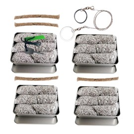 Emergency Fire Starter Magnesium 6 Bags Wax Infused Jute Rope Ferro Rod Striker Saw Wire for Camping Hiking Bushcraft Hurricane + Free Tin Container (24 Bags + 4 Wax Ropes + Ferro Rod + Saw Wire)