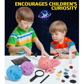 Perbabe Excavation Set for Children, Necklace Making with Natural Gemstones and Crystals Fossils Excavation Set Children STEM Mineralogy Toy Planets Gift for Children from 6 7 8 9 10+