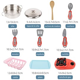 AFujia Juguete de Cocina con Utensilios, Olla de Sopa y Cocina a Gas, Cubiertos, Cesta de la Compra - Regalo de Aprendizaje para Niñas y Niños Mayores