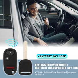 A ABSOPRO 433MHz NHVWB1U523 Keyless Remote Ignition Transponder Key Fob for Honda Pilot 2003-2004 for Honda Civic 2003-2005 13 Chip 3 Buttons
