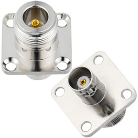 POBADY 2PCS N Female to BNC Female 4 Holes Flange Panel Mount Connector 50 Ohm N Type to BNC 4 Holes Flange Chassis Mount Solder Adapter for Radio Antenna Coax Cable