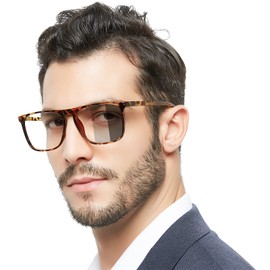 MARE AZZURO Photochromic Reading Glasses Men Blue Light Blocking Oversized Square Readers 100 150 200 250 300 350 400 (Tortoise, 3.5)