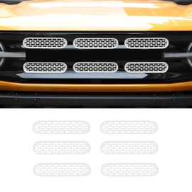 SQQP Front Grill Mesh Grille Inserts Cover Frame Trims Kit 6Pcs Fit for Ford Bronco 2021-2024 2/4 Door Exterior Accessories (White)