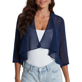 Hobrounn Women's Summer Bolero Festive Chiffon Cardigan Women Short Elegant Shrug Shoulder Jacket Bolero Jacket Tops, navy blue