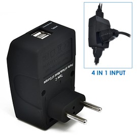 Ceptics 2 USB Europe Travel Adapter 4 in 1 Power Plug (Type C) - Universal Socket - GP4-9C - (Does Not Convert Voltage)