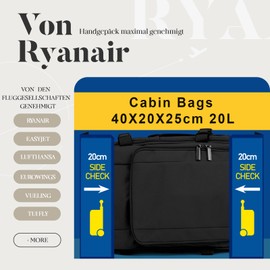 ZHXX For Ryanair Hand Luggage 40 x 20 x 25 cm, Hand Luggage Backpack, Hand Luggage Bag, Travel Backpack, Hand Luggage Aeroplane, matte black, hand luggage