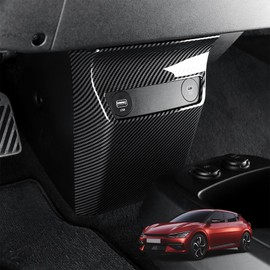 Amzcar Car Central Control USB Charging Port Cover, Compatible with Kia EV6 2022-2024 Accessories (Carbon Fiber Pattern)