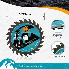 EXFEIN Wood Cutting Disc 3 Inch 5pcs - 24T TCT Carbide Tipped Teeth Compact Circular Saw Blade with 10mm Arbor, General Purpose for Cuttting in Wood Plastic and Composite Materials