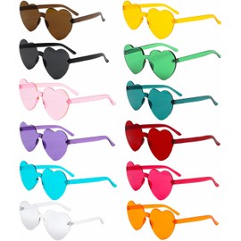 12 PCS Gafas de sol sin montura con forma de corazón en color caramelo, gafas de sol multifuncionales con forma divertida, gafas transparentes de colores para fiestas, gafas de sol con protección UV