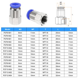 QUARKZMAN 5 Stück Push-to-Connect-Fittings 8mm Rohraußendurchmesser x 1/8" NPT-Gewinde weiblich gerade pneumatische Rohrverschraubungen PCF8-N01 Schnellanschluss-, Blau