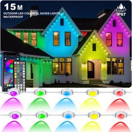 INZIDOL Permanent Outdoor Lights, 15 m RGB Waterproof Eaves Lights, Outdoor, IP 68 Outdoor Fairy Lights for Christmas Lighting, Party Daily RGB Roof Edge Lighting with App Control