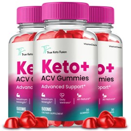 True Keto Fusion Keto + ACV Gummies Supplement, Max Strength (3 Pack)