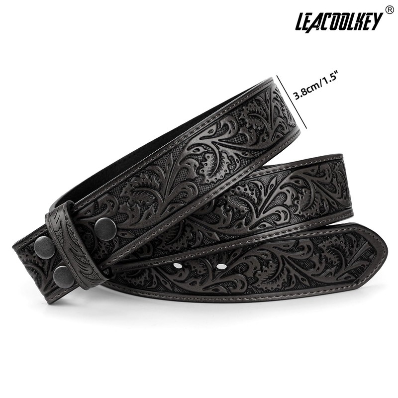 LEACOOLKEY Western Belt Strap for Men without Buckle 1.5" Wide