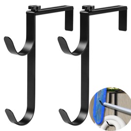 WADY Adjustable Pool Pole Hanger, Duty Double Pool Hooks for Poles Mental Pool Fence Hooks for Hanging Pool Equipment Hooks Wall Pool Tool Holder Pool Pole Hooks (2 pcs Black)
