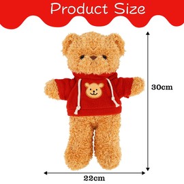 Cuddly Toy Teddy Bear Plush Toy, Cuddly Toy Bear with Hood, Stuffed Toy Cuddly Toy for Cuddling & Playing, Squishmallow Teddy Bear Gift, Teddy Bear Plush Decoration for Boys and Girls (Red 30 cm)