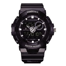 PINDOWS Watches for Men, Military Watches Outdoor Sports Electronic Watch, Date Multifunction LED Alarm Stopwatch, 50M Waterproof Analog Digital Watch, 12H/24H Display, 603N4: Black, sports