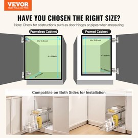 VEVOR Organizador de Gabinete Extraíble 305x533x381 mm Estantes de Despensa Deslizables de Alta Resistencia, de Acero Cromado para Gabinete de Cocina 