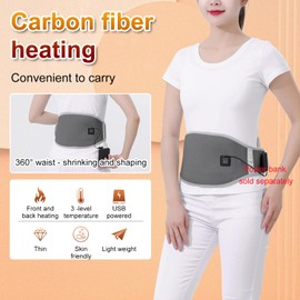 Carbon Fiber Heating Belt with 3-Temperature Settings, Waist Trimmer & Pain Relief Wrap, Portable USB Powered Neoprene Belt for Lower Back, Period Cramps, Shaping | Gray/Black